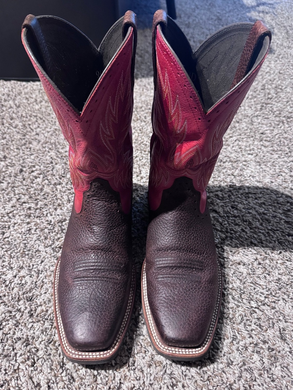 Ariat Brown Foot with Burgundy Shaft Western Boots